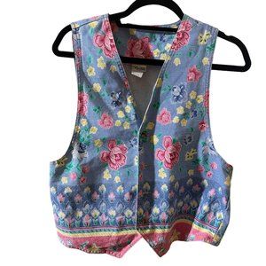 Vintage 90's Y2K Pastel Denim Floral Print Vest Medium